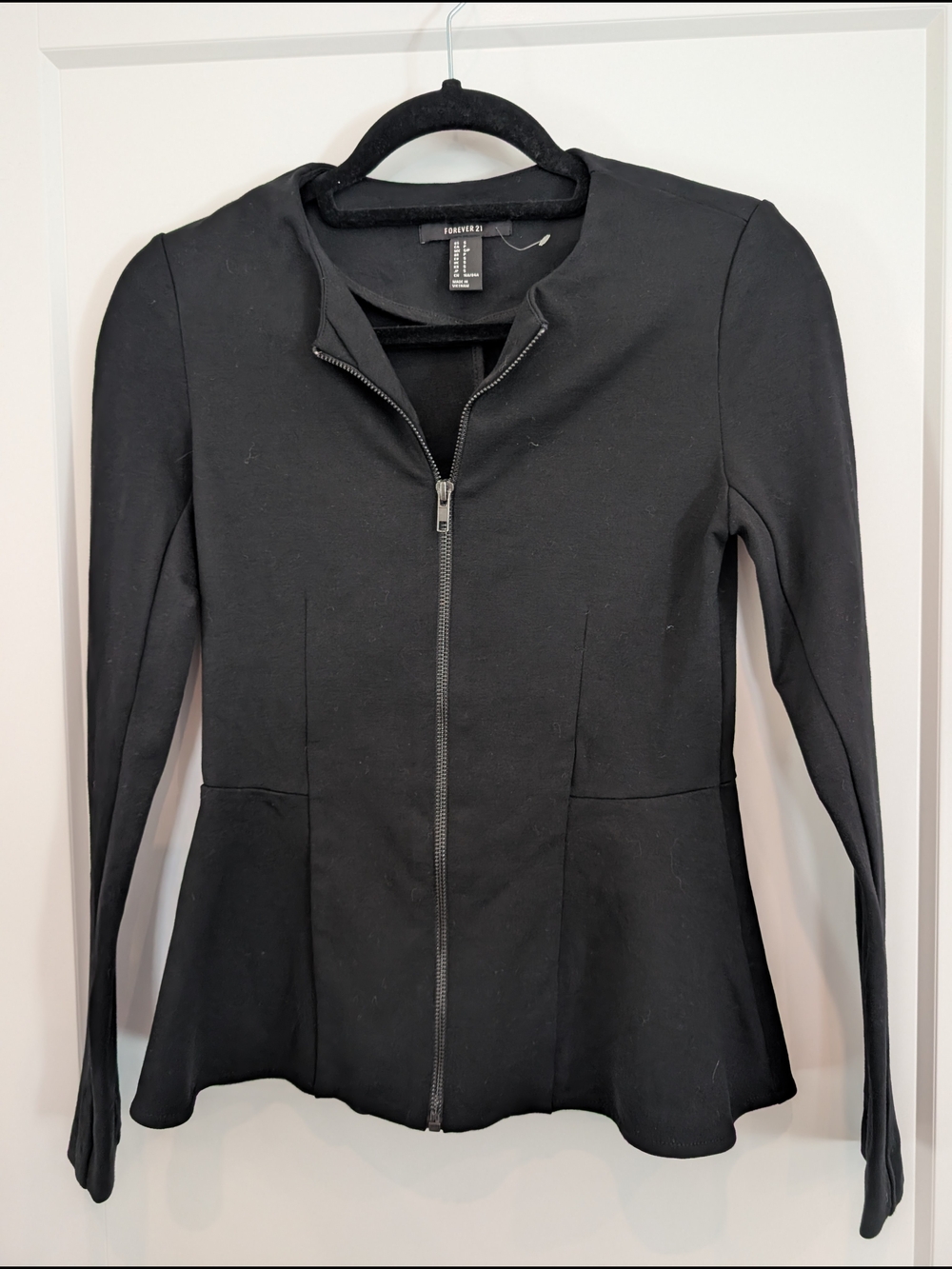 Forever 21 Black Zip-Front Peplum Jacket, Small